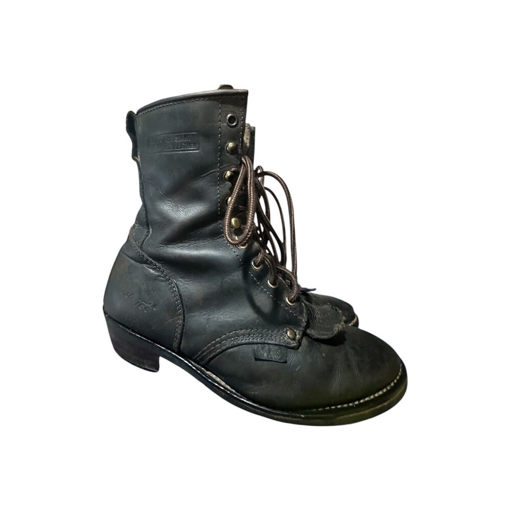 AdTec Stock 9224 Crazy Horse Black Leather Packer Mens Boots Sz 8 Oil Tanned